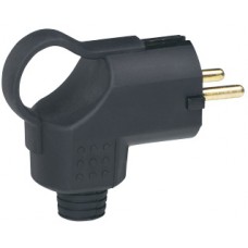 Fiche std german - 2P+T - 16 A - caoutchouc - sortie lat - câble Ø12,5 - noir