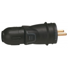 Fiche mâle 2P+T - 16 A - caoutchouc - connexion auto - IP 44 - IK 08 - câble Ø3,5