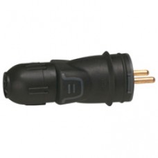 Fiche mâle 2P+T - 16 A - caoutchouc - auto - IP 44 - IK 08 - câble Ø2,5
