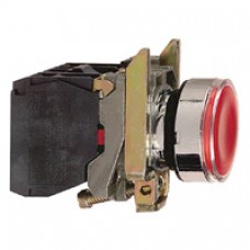 Bouton-poussoir lumineux rouge Ø 22-à impulsion affleurant-250 V-1O+1F