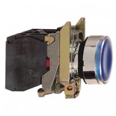 Bouton-poussoir lumineux bleu Ø 22-à impulsion affleurant-240 V-1O+1F
