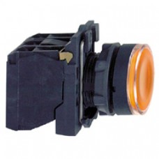 Bouton-poussoir lumineux jaune Ø 22-à impulsion affleurant-240 V-1O+1F