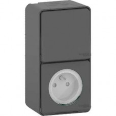 Prise courant 2P+T+va et vient verti. - saillie - IP55 IK08 - gris
