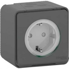 Prise de courant 2P+T schuko - saillie - IP55 - IK08 - gris