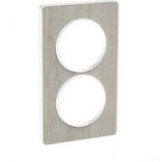Plaque de finition Touch vertical 2 postes Noyer avec liseré Blanc