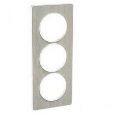 Plaque de finition Touch vertical 3 postes Noyer avec liseré Blanc