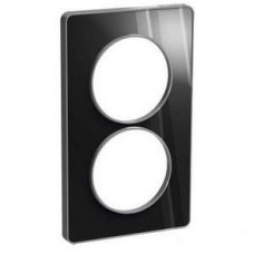 Plaque de finition Touch vertical 2 postes Aluminium brillant fumé avec liseré Alu