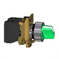 Bouton tournant lumineux vert Ø22 à manette 2 positions 24V 1O+1F 