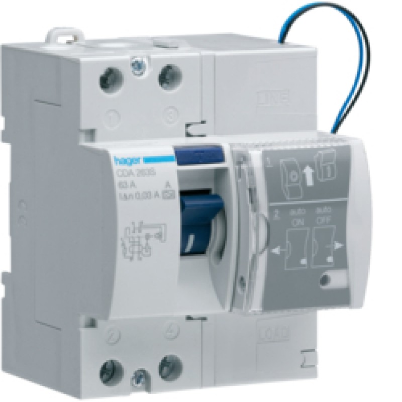 Hager CDA263S Interrupteur différentiel avec réarmement automatique 2P 63A 30mA type A 4M Elec