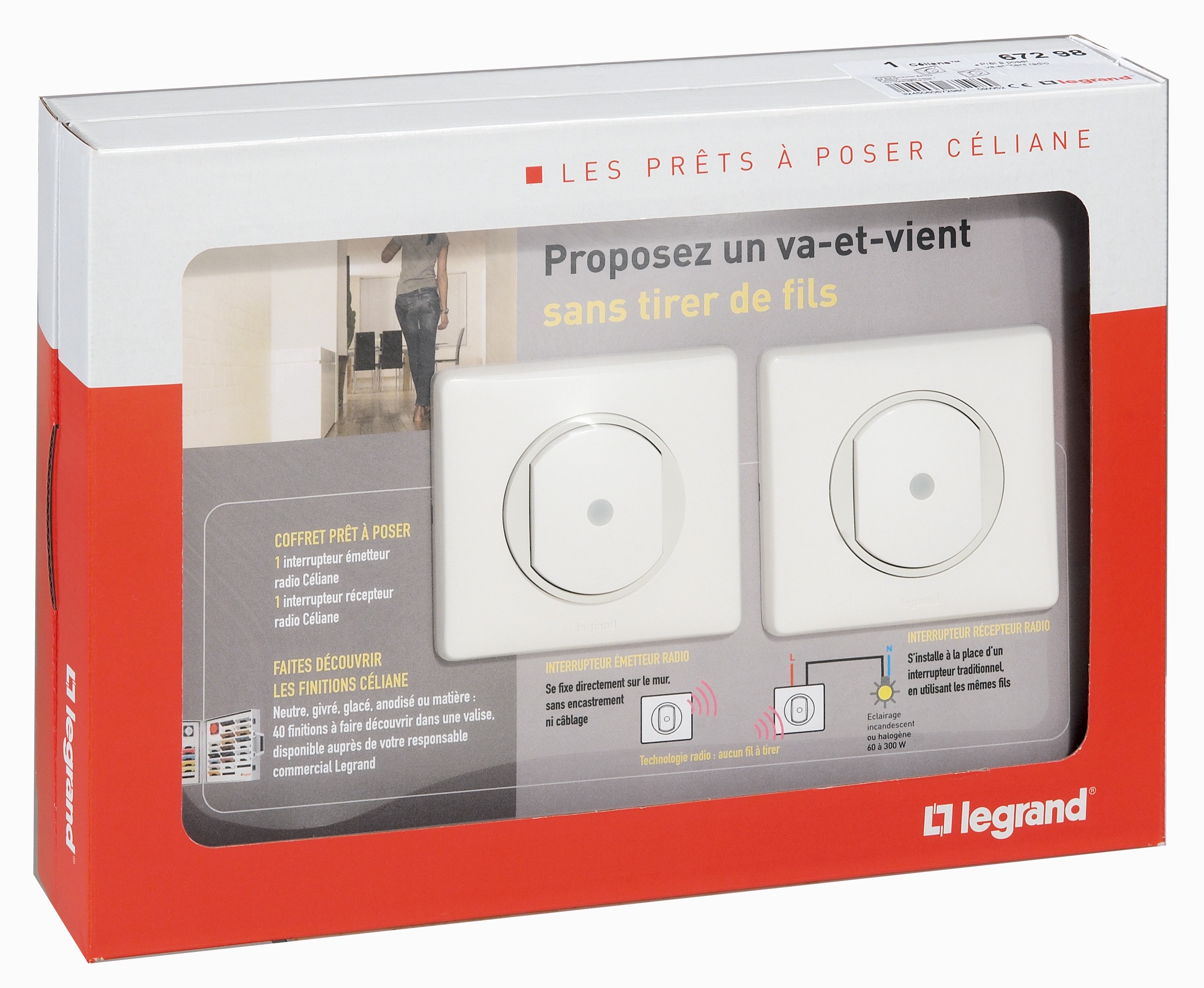 LEGRAND 067298 Interrupteur va-et-vient Céliane prêt-à-poser-pour  rénovation-réf. 672 30 et 38 complètes-blanc 