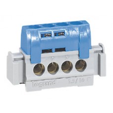 Bornier de répartition IP 2X - neutre - 4 connexion 1,5 à 16 mm² -bleu- L 47 mm