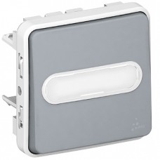 Poussoir NO lumineux porte-étiquette Prog Plexo composable gris - 10 A