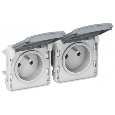 Prises 2x2P+T horizontal précâblées Prog Plexo composable gris - 16 A - 250 V