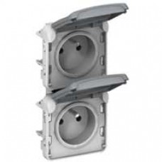 Prises 2x2P+T vertical précâblées Prog Plexo composable gris - 16 A - 250 V