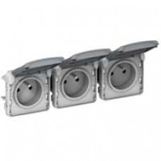 Prises 3x2P+T horizontal précâblées Prog Plexo composable gris - 16 A - 250 V
