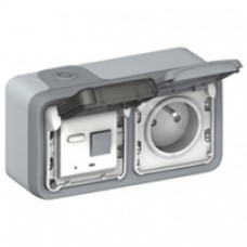 Prise différentielle 10 mA Prog Plexo composable gris - 16 A - 250 V