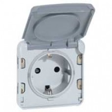 Prise 2P+T contact latéral de terre Prog Plexo composable gris - 16 A - 250 V