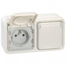 Prises 2x2P+T horizontal précâblées Prog Plexo composable blanc - 16 A - 250 V