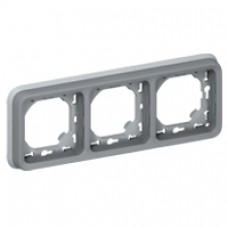 Support plaque - pour encastré Prog Plexo composable gris - 3 postes horiz