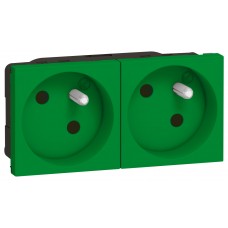Prise multi supports Mosaic - 2x2P+T à 45° - 4 modules - enjoliveur vert