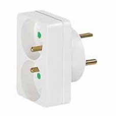 Adaptateur 2P+T - brancht 2 fiches 16 A sur 1 socle 20 A - blanc (blist)