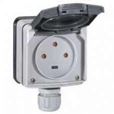 Prise 3P+T à volet - 20 A - 400 V~ - Plexo 66 monobloc gris - IP66/IK08