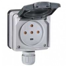 Prise 3P+N+T à volet - 20 A - 400 V~ - Plexo 66 monobloc gris - IP66/IK08