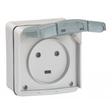 Socle saillie étanche Plexo 20 A - 2P+T -IP55-IK08- à volet - 84x77 - gris