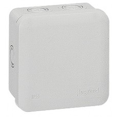 Boîte carrée 80x80x45 étanche Plexo gris - entrée défonç (7) -IP55/IK07- 650°C