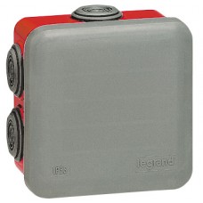 Boîte carrée 80x80x45 étanche Plexo gris/rouge - embout (7) -IP55/IK07- 960°C