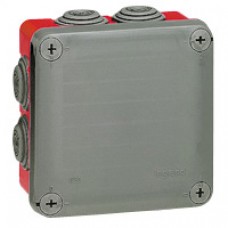 Boîte carrée 105x105x55 étanche Plexo gris/rouge - embout (7) -IP55/IK07- 960°C
