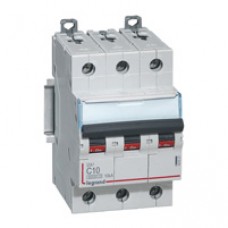 Disjoncteur DX³ 6000 -vis/vis- 3P- 400V~-10A-10kA-courbeC-départ-peigne HX³ trad 4P Legrand