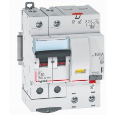Disjoncteur différentiel mono DX³ 6000-vis-2P-230/400V~-10A-typeAC-10mA-10kA-courbe C-départ Legrand