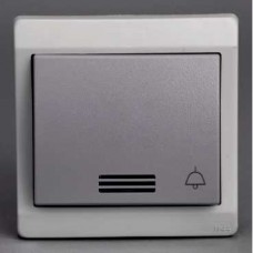 Bouton-pouss. lumin. avec picto sonnerie - gris - encastré - IP44 IK08