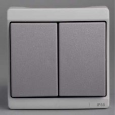Double va-et-vient - gris - encastré - IP44 IK08