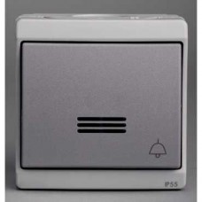 Bouton-pouss. lumin. avec picto sonnerie - gris en saillie - IK07 IP55