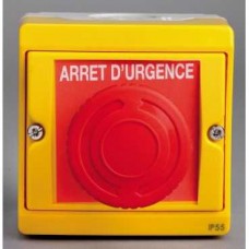 Bouton coup de poing impulsion 1/4 tour - gris en saillie - IK07 IP55