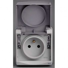 Prise de courant 2P+T NF sur plastron - gris - IK07 IP55
