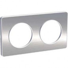 Plaque aluminium brossé liseré blanc 2 postes horizontaux/verticaux 71 mm