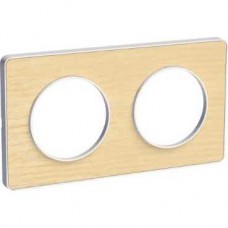 Plaque bois nordique liseré Blanc 2 postes horizontaux/verticaux 71 mm