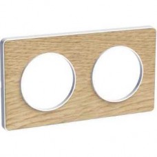Plaque bois naturel liseré Blanc 2 postes horizontaux/verticaux 71 mm