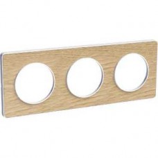 Plaque bois naturel liseré blanc 3 postes horizontaux/verticaux 71 mm
