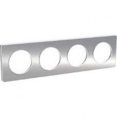 Plaque aluminium brossé liseré blanc 4 postes horizontaux/verticaux 71 mm
