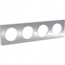 Plaque aluminium martelé liseré Blanc 4 postes horizontaux/verticaux 71 mm