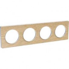 Plaque bois naturel liseré Blanc 4 postes horizontaux/verticaux 71 mm