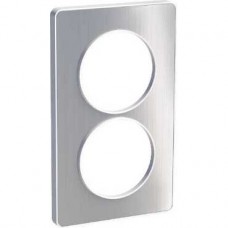 Plaque aluminium brossé avec liseré blanc 2 postes verticaux 57 mm