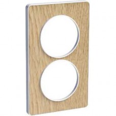 Plaque bois naturel avec liseré blanc 2 postes verticaux 57 mm