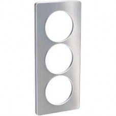Plaque aluminium brossé avec liseré blanc 3 postes verticaux 57 mm