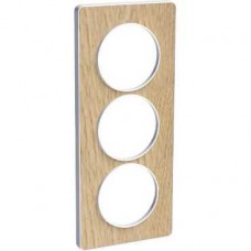 Plaque bois naturel avec liseré blanc 3 postes verticaux 57 mm