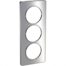 Plaque aluminium brossé liseré aluminium 3 postes verticaux entraxe 57 mm
